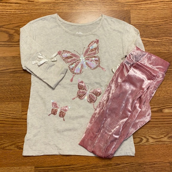 Justice velour leggings and butterfly shirt set - Picture 1 of 11